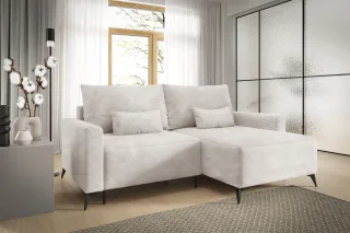 Ecksofa Schlafsofa Sofa SILVES in Stoff Poso Altweiß Ottomane Rechts