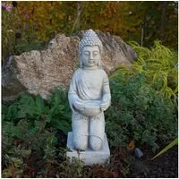 gartendekoparadies.de Gartenfigur Buddha Statue auf einem Podest, Steinfigur, H. 43 cm, 9 kg, Frostsicher