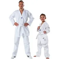 KWON Taekwondoanzug Song Taekwondo Anzug mit Gürtel Hose und Jacke Club Line (komplett, 3 Teile), Kinder, Erwachsene, Größen: 90 - 210 cm, weiß, 8 OZ