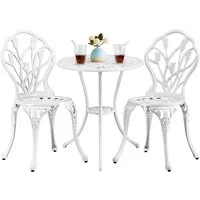 Yaheetech Balkonset aus Aluminiumguss, 3-teiliges Gartenmöbel-Set, 2 Stühlen & 1 Balkontisch mit Schirmloch