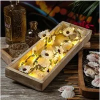 MARELIDA LED-Lichterkette weiße Blumen Blumengirlande Blumenlichter Timer L: 1,45m für Außen, 20-flammig
