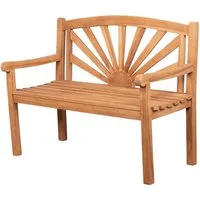 bene living Gartenbank Sonne 120 cm - Teakholz, geschwungende Armlehnen - Rückenlehnen mit Sonnen-Motiv