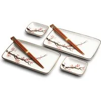 WestCraft Sushiteller SUSHI TELLER SET, Sushi Geschirr Set, Mehrteiliges Sushi-Set Sakura, (6 St), 2 Personen Sushi-Teller, Schalen und Essstäbchen in versch. Farben