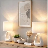 GLOBO LIGHTING Tischleuchte, Leuchtmittel nicht inklusive, Tischleuchte Keramik Textil weiß Nachttischleuchte Wohnzimmer 2er Set