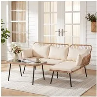 COSTWAY Gartensofa, 3-teiliges Gartenmöbel Set mit Couchtisch, 5 Kissen