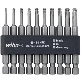 Wiha Bit Set Professional 70 mm TORX Kugelkopf 10-teilges Set 1/4 zoll in Bitleiste - 32804