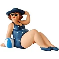 dekotrend.gallery Dekofigur Frau im Badeanzug Hut Mollige Dicke Dame Deko Retro Skulptur Figur, Rubens Dekofigur Dekoskulptur Dekoobjekt aus Polyresin (Kunststein)