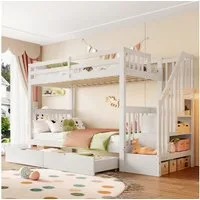 Flieks Etagenbett, Kinderbett Hochbett 90x200cm mit Stauraumtreppe und 2 Schubladen