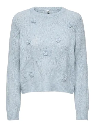 ONLY - ONLMONIQUE LS O-NECK FLOWER CC KNT Dusty Blue - Gr. - S