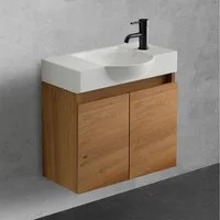 Alpenberger Badmöbel-Set Gäste WC Waschbecken mit Unterschrank klein hängend 55 cm Breit, (Waschtisch mit Unterschrank mit Softclose Funktion, Gäste WC Möbel in Bamboo Optik), Moderner Waschplatz mit Waschbecken Keramik