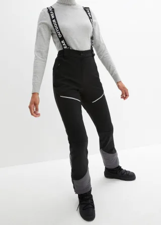 bonprix Funktionshose aus Softshell mit Stretch wasserabweisend, schwarz, Gr.44, Softshell-Hose mit abnehmbaren Hosenträgern, weich aufgeraute Innenseite, Ski-Hose, Straight Fit, aus Softshell