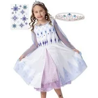Corimori Prinzessin-Kostüm Eiskönigin Kleid für Elsa Fans, Set für Kinder, Prinzessinenkleid für Fasching, Karneval hellblau-weiß, Größe 140/146