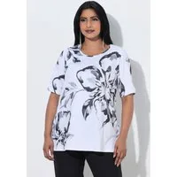 Ulla Popken T-Shirt T-Shirt Blüten A-Linie Rundhals Halbarm