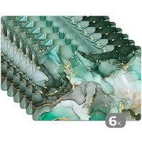 MuchoWow Platzset Gold - Marmor - Grün - Luxus - Marmoroptik/print - Grau, (6-St), Platzsets, Tischset, Abwaschbar, Tischsets, Platzdeckchen