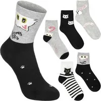 BRUBAKER Socken Lustige Damen Katzensocken - Love My Cats (Rosa, Schwarz, Grau und Weiß, 5-Paar, Feel Good Damensocken mit Katzenmotiven) Katzen Socken Set für Frauen