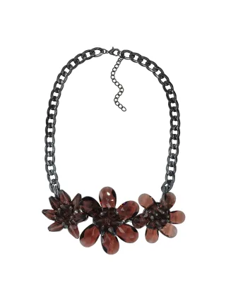 Steuer Modeschmuck Kette Metall schwarz Blume Blüte Glaskristall braun