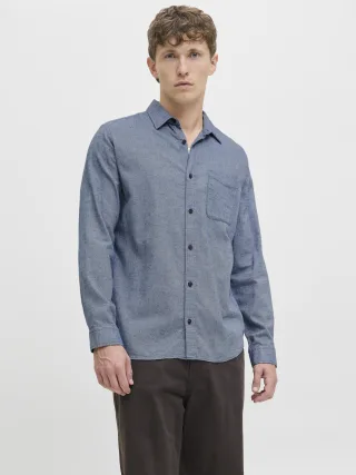 JACK&JONES - JJECLASSIC MELANGE SHIRT L/S NOOS Faded Denim - Gr. - M