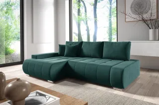 Ecksofa Schlafsofa ELMO Stoff Monolith Grün Ottomane Links
