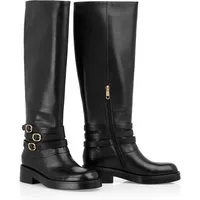 Marc Cain Collections Mystic Plumage Stiefel, Blockabsatz, Langschaftstiefel mit Zierschnallen