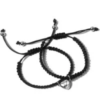 KARMA Freundschaftsarmband 2er Set Freundschaftsarmbänder Herz Schwarz Metall Stoff (Schiebeknoten Schiebearmband Stoffarmband modern, Magnetisch Damenarmband Herrenarmband Geschenk für Sie Ihn), Armband Freunde Partner Unisex Partnerarmbänder