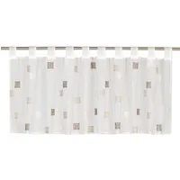 ELBERSDRUCKE Scheibengardine Bistrogardine mit Schlaufen Quadro weiß-braun 48 x 140 cm (1 St), Schlaufen, transparent, Polyester, bestickt, modern, Sichtschutz