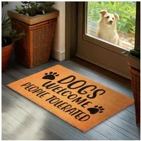 BRUBAKER Fußmatte Dogs Welcome People Tolerated - 45 x 75 cm Schmutzfangmatte - Braun, Rechteckig, Höhe: 16 mm, Fußmatte für Außen und Innen aus Kokos - Wetterfest und Rutschfest