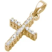 Goldene Hufeisen Kreuzanhänger Mini klein Kreuz Anhänger 925 Sterling Silber Vergoldet mit Zirkonia (inkl. Etui), Gelbgold überzogen