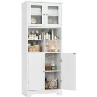 HOMECHO Hochschrank Badezimmerschrank Badschrank mit 3 Fächern und 4 Türen