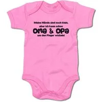 G-graphics Kurzarmbody Meine Hände sind klein, aber ich kann Oma & Opa um den Finger wickeln! Baby Body mit Spruch / Motiv / Aufdruck • für/von Oma & Opa