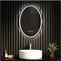 EMKE Badspiegel mit LED Beleuchtung Oval 3 Lichtfarben Dimmbar Beschlagfrei, Kalt/neutral/warm Licht einstellbarer Helligkeit Anti-Beschlag