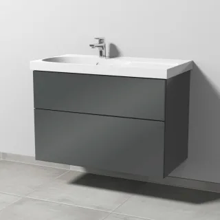 Sanipa 3way Waschtischunterbau zu Geberit Acanto Waschtisch mit 2 Auszügen, Anthrazit-Glanz SF41979