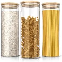 Arendo Aufbewahrungsbecher Glasbehälter-Set 2,1L aus Borosilikatglas mit Bambusdeckel & luftdicht, Borosilikatglas, Bambus, Silikon, (Vorratsbehälter-Set, 3-tlg., 3er Set), Hitzebeständig, umweltfreundlich, langlebig, mikrowellengeeignet
