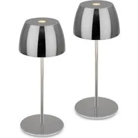 Briloner Leuchten LED Außen-Tischleuchte SERINA MINI, Dimmfunktion, LED fest integriert, Warmweiß, kabellos 20 x 8 cm Chromfarben 2,5W Wohnzimmer Schlafzimmer 2er-Set