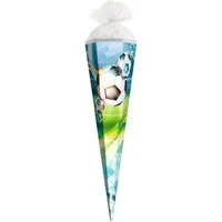 Roth Schultüte Fußball, 50 cm, eckig, mit weißem Tüllverschluss, Zuckertüte für Schulanfang
