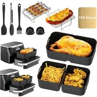 SURFOU Backform Heißluftfritteuse zubehör für Ninja Airfryer AF500EU 15-tlg BPA-frei, (Airfryer Zubehör Set für Ninja Foodi AF500EU& AF500EUCP, ninja foodi flexdrawer 10,4L,COSORI TwinFry 10L – 3 Silikonmatten & 12-teiliges Set, 10,4L, 5,2L, hitzebes
