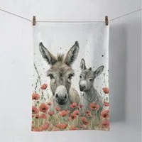 Ambiente Luxury Paper Products Geschirrtuch, Küchentuch Baumwolle 50x70cm mit Eseln & Mohnblumen Weiß / Rot