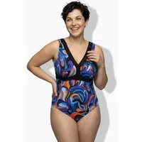 Ulla Popken Badeanzug Badeanzug Wellenmuster Softcups Zierborte