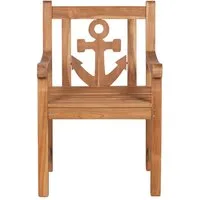 MR.DEKO Gartenstuhl Anker Teak Gartensessel maritim massiv natur, besonderer Balkonstuhl (Garten und Ballkon Stuhl aus Teakholz, 1 St), Anker-Motiv in der Rückenlehne, wetterfest & stabil