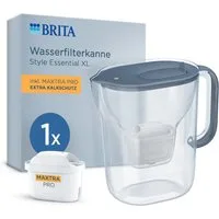 BRITA Wasserfilter Kanne Style Essential XL steinblau 3,6L, 1 MAXTRA PRO Extra Kalkschutz, Große Filterkanne mit Smart Light LED filtert Verunreinigungen etc.