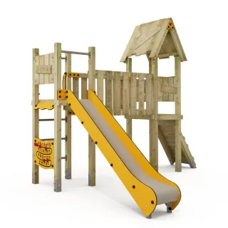 Professioneller Spielturm PRO MAGIC Dive 9x9 cm für öffentliche Spielplätze - Robuster Kletterturm mit Rutsche & Motorikwand zertifiziert - Wickey