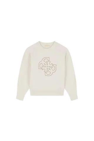 Guess - LS CN EVELYN TRIANGLE LOGO SWT CREAM WHITE - Gr. - M