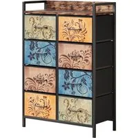 Mondeer Kommode Schubladenschrank, mit 8 Blumenstoff Schubladen aus Vliesstoff,mit Metallrahmen