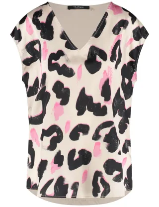TAIFUN - T-Shirt mit Leo-Muster beige - Gr. - 36