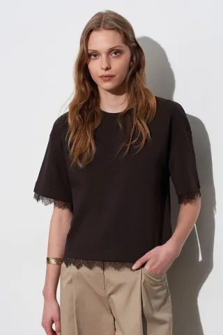 Damen Baumwoll-Elasthan Rundhals T-Shirt