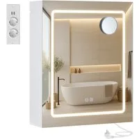 VASAGLE Spiegelschrank Badezimmerschrank mit LED, Vergrößerungsspiegel, Breite 50-80cm, Steckdosenleiste