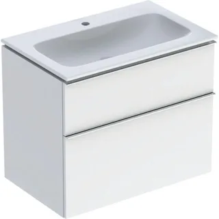 Geberit iCon Waschtisch mit Unterschrank 75 cm 502332012 Waschtisch-Set 75x63x48cm, weiß/KeraTect, Korpus weiß Hochglanz, Griff chrom glänzend