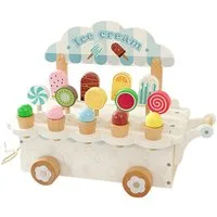 Esun Spielküche Eisdiele Kinder Holz, 3-in-1-Spielküche Zubehör mit EIS Spielzeug, Kinder Holz mit Aufbewahrung, Eisständer Kaufladen