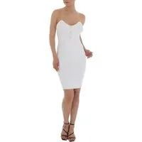 Ital-Design Strickkleid Damen Freizeit Pencil (83898287) Knopfleiste Stretch Strickoptik Minikleid in Weiß