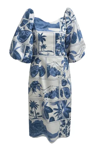 Smith&Soul - Fitted Volume Slv Dress night blue print - Gr. - M