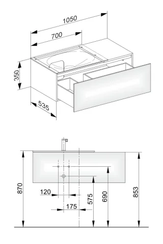 Keuco Waschtischunterschrank Edition 11 31153,1 Front-Auszug, B: 1050, H: 350, T: 535 mm 31153110000